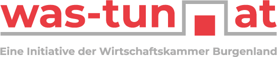 Logo der Initiative „was-tun.at“ der Wirtschaftskammer Burgenland in roter und grauer Schrift.
